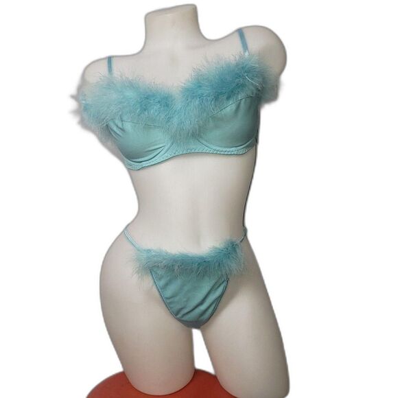 Vintage Secret Treasures Lingerie Set Womens 36C 7 Feather Trim Bra Panty Y2K - Picture 7 of 7